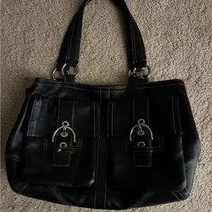 Coach | Bags | Coach Rare Black Leather Double Pocket Soho Tote